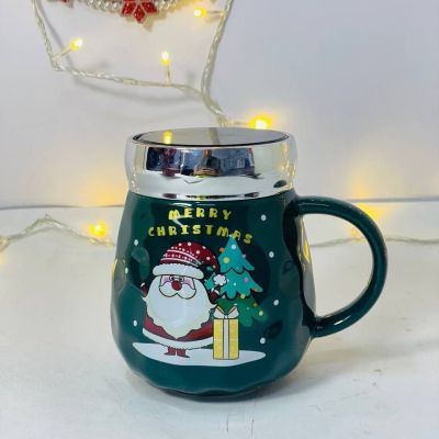 المج الخزف المطبوع عليه أشكال الكريسماس🎄🧑🏻‍🎄🎅🏻