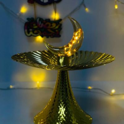 طبق تقديم التمر 🫘🫘🫘 بالهلال والنجمة الليد المضيئ 